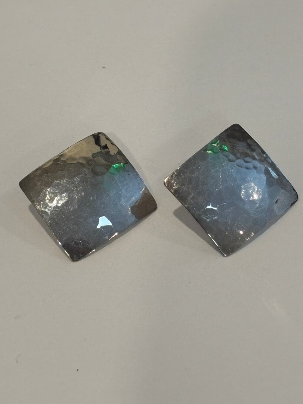 Vintage Sterling Silver Geometric Minimalist Earrings Hammered Texture